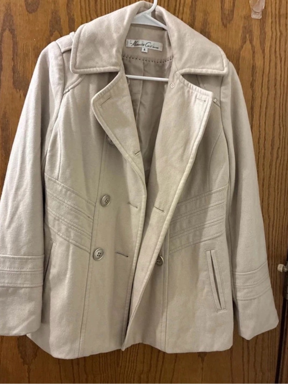 Kenneth Cole New York Light Cream Double-Breasted Peacoat